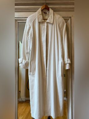 Vintage 80s Cream Corduroy Long Coat Oversized Trench/ Women’s Size 11/12